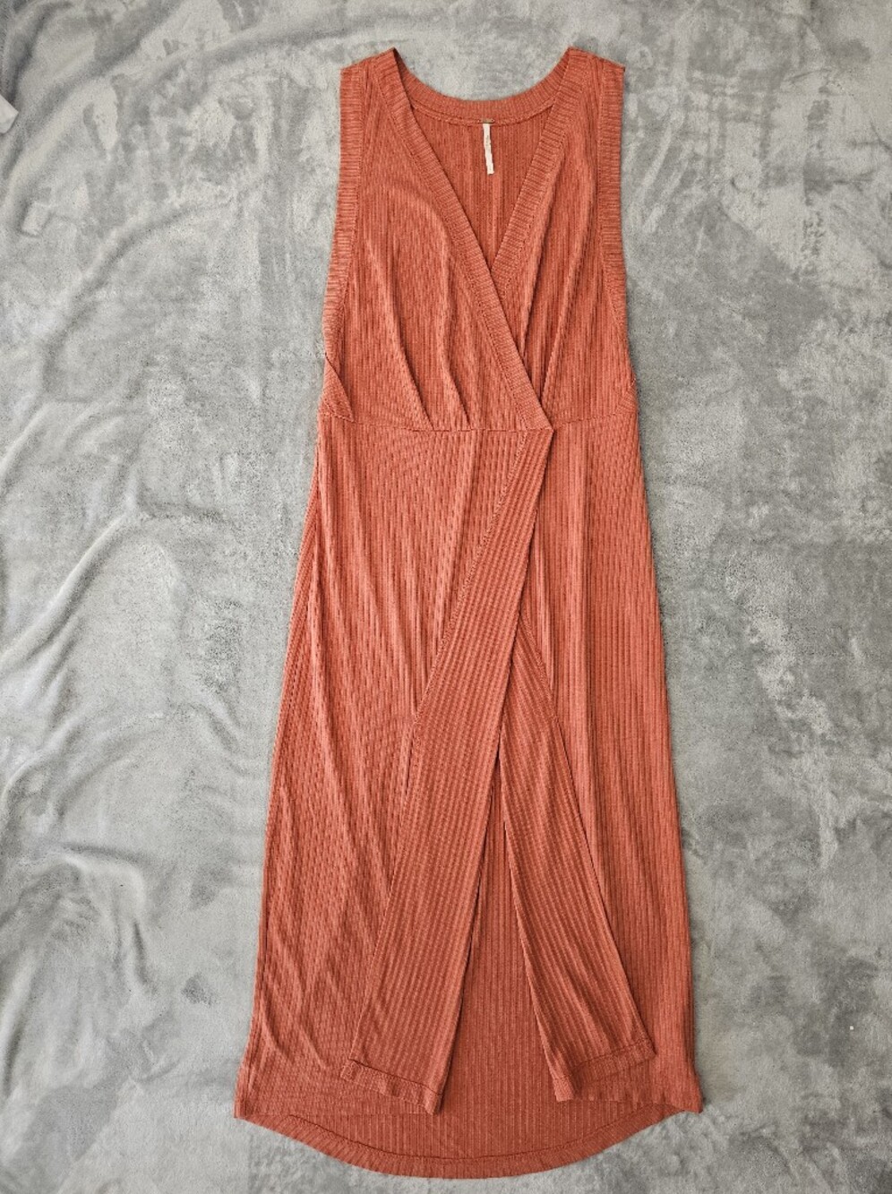 FREE PEOPLE Terracotta Rising Sun Ribbed Midi Dress Sz M - Picture 5 of 9